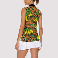 New Zealand Kowhai Flowers Women Sleeveless Polo Shirt Maori Koru Pattern LT03 - Polynesian Pride