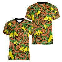 New Zealand Kowhai Flowers Women V-Neck T-Shirt Maori Koru Pattern LT03 - Polynesian Pride