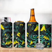 New Zealand Kowhai Flowers 4 in 1 Can Cooler Tumbler Maori Koru Pattern With Paua Shell Style LT03 - Polynesian Pride