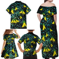 New Zealand Kowhai Flowers Family Matching Off Shoulder Maxi Dress and Hawaiian Shirt Maori Koru Pattern With Paua Shell Style LT03 - Polynesian Pride