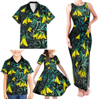 New Zealand Kowhai Flowers Family Matching Tank Maxi Dress and Hawaiian Shirt Maori Koru Pattern With Paua Shell Style LT03 - Polynesian Pride