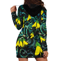 New Zealand Kowhai Flowers Hoodie Dress Maori Koru Pattern With Paua Shell Style LT03 - Polynesian Pride
