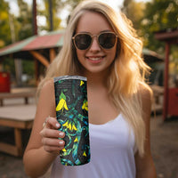 New Zealand Kowhai Flowers Skinny Tumbler Maori Koru Pattern With Paua Shell Style LT03 - Polynesian Pride