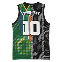 Custom Aotearoa South Africa Rugby Freedom Cup Basketball Jersey Maori Silver Fern Art and Sporty Flag SA - Polynesian Pride