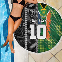 Custom Aotearoa South Africa Rugby Freedom Cup Beach Blanket Maori Silver Fern Art and Sporty Flag SA LT03 - Polynesian Pride