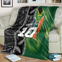 Custom Aotearoa South Africa Rugby Freedom Cup Blanket Maori Silver Fern Art and Sporty Flag SA LT03 - Polynesian Pride