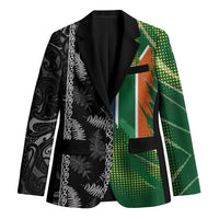 Custom Aotearoa South Africa Rugby Freedom Cup Blazer Maori Silver Fern Art and Sporty Flag SA LT03 Unisex Black - Polynesian Pride