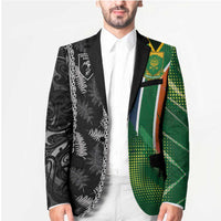 Custom Aotearoa South Africa Rugby Freedom Cup Blazer Maori Silver Fern Art and Sporty Flag SA LT03 - Polynesian Pride
