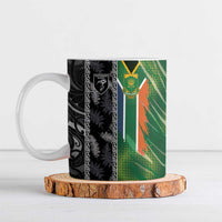 Custom Aotearoa South Africa Rugby Freedom Cup Ceramic Mug Maori Silver Fern Art and Sporty Flag SA LT03 Black - Polynesian Pride
