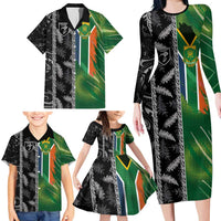 Custom Aotearoa South Africa Rugby Freedom Cup Family Matching Long Sleeve Bodycon Dress and Hawaiian Shirt Maori Silver Fern Art and Sporty Flag SA LT03 - Polynesian Pride