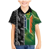 Custom Aotearoa South Africa Rugby Freedom Cup Family Matching Mermaid Dress and Hawaiian Shirt Maori Silver Fern Art and Sporty Flag SA LT03 Son's Shirt Black - Polynesian Pride