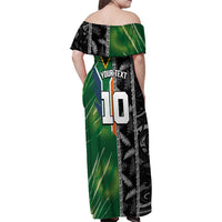 Custom Aotearoa South Africa Rugby Freedom Cup Family Matching Off Shoulder Maxi Dress and Hawaiian Shirt Maori Silver Fern Art and Sporty Flag SA LT03 - Polynesian Pride