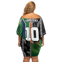Custom Aotearoa South Africa Rugby Freedom Cup Family Matching Off Shoulder Short Dress and Hawaiian Shirt Maori Silver Fern Art and Sporty Flag SA LT03 - Polynesian Pride