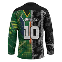Custom Aotearoa South Africa Rugby Freedom Cup Hockey Jersey Maori Silver Fern Art and Sporty Flag SA LT03 - Polynesian Pride