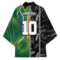 Custom Aotearoa South Africa Rugby Freedom Cup Kimono Maori Silver Fern Art and Sporty Flag SA LT03 - Polynesian Pride