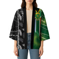 Custom Aotearoa South Africa Rugby Freedom Cup Kimono Maori Silver Fern Art and Sporty Flag SA LT03 - Polynesian Pride