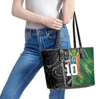 Custom Aotearoa South Africa Rugby Freedom Cup Leather Tote Bag Maori Silver Fern Art and Sporty Flag SA LT03 - Polynesian Pride
