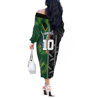 Custom Aotearoa South Africa Rugby Freedom Cup Off The Shoulder Long Sleeve Dress Maori Silver Fern Art and Sporty Flag SA LT03 - Polynesian Pride
