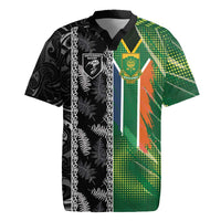 Custom Aotearoa South Africa Rugby Freedom Cup Rugby Jersey Maori Silver Fern Art and Sporty Flag SA LT03 Black - Polynesian Pride