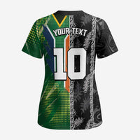 Custom Aotearoa South Africa Rugby Freedom Cup Scrub Top Maori Silver Fern Art and Sporty Flag SA LT03 - Polynesian Pride