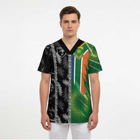 Custom Aotearoa South Africa Rugby Freedom Cup Scrub Top Maori Silver Fern Art and Sporty Flag SA LT03 - Polynesian Pride