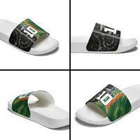 Custom Aotearoa South Africa Rugby Freedom Cup Slide Sandals Maori Silver Fern Art and Sporty Flag SA LT03 - Polynesian Pride