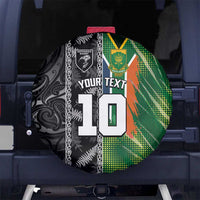 Custom Aotearoa South Africa Rugby Freedom Cup Spare Tire Cover Maori Silver Fern Art and Sporty Flag SA LT03 No hole Black - Polynesian Pride