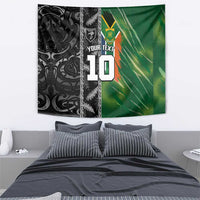 Custom Aotearoa South Africa Rugby Freedom Cup Tapestry Maori Silver Fern Art and Sporty Flag SA LT03 - Polynesian Pride