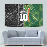 Custom Aotearoa South Africa Rugby Freedom Cup Tapestry Maori Silver Fern Art and Sporty Flag SA LT03 - Polynesian Pride