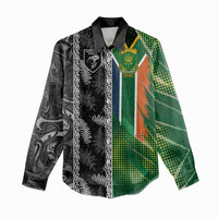 Custom Aotearoa South Africa Rugby Freedom Cup Women Casual Shirt Maori Silver Fern Art and Sporty Flag SA LT03 - Polynesian Pride