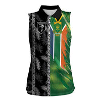 Custom Aotearoa South Africa Rugby Freedom Cup Women Sleeveless Polo Shirt Maori Silver Fern Art and Sporty Flag SA LT03 Female Black - Polynesian Pride
