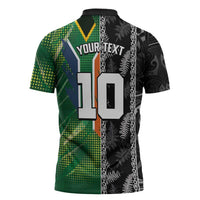 Custom Aotearoa South Africa Rugby Freedom Cup Zipper Polo Shirt Maori Silver Fern Art and Sporty Flag SA LT03 - Polynesian Pride