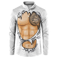 Samoan Tatau Button Sweatshirt Tattoo Reveal Effect LT03 White - Polynesian Pride
