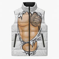 Samoan Tatau Sleeveless Puffer Jacket Tattoo Reveal Effect LT03 Unisex White - Polynesian Pride