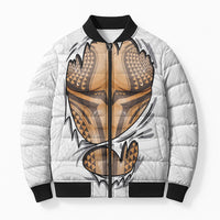 Hawaiian Kakau Bomber Puffer Jacket Aquaman Tattoo Reveal Effect LT03 Unisex White - Polynesian Pride
