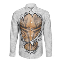 Hawaiian Kakau Long Sleeve Button Shirt Aquaman Tattoo Reveal Effect LT03 Unisex White - Polynesian Pride