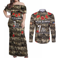 Pearl Harbor Remembrance Day Personalized Couples Matching Off Shoulder Maxi Dress and Long Sleeve Button Shirt Memories of December 7 with Red Poppy Lei LT03 Beige - Polynesian Pride