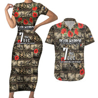 Pearl Harbor Remembrance Day Personalized Couples Matching Short Sleeve Bodycon Dress and Hawaiian Shirt Memories of December 7 with Red Poppy Lei LT03 Beige - Polynesian Pride