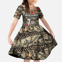 Pearl Harbor Remembrance Day Personalized Family Matching Off The Shoulder Long Sleeve Dress and Hawaiian Shirt Memories of December 7 with Red Poppy Lei LT03 Daughter's Dress Beige - Polynesian Pride
