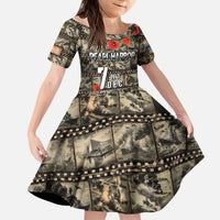 Pearl Harbor Remembrance Day Personalized Kid Short Sleeve Dress Memories of December 7 with Red Poppy Lei LT03 KID Beige - Polynesian Pride