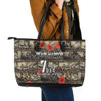 Pearl Harbor Remembrance Day Leather Tote Bag Memories of December 7 with Red Poppy Lei LT03 - Polynesian Pride