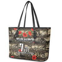 Pearl Harbor Remembrance Day Leather Tote Bag Memories of December 7 with Red Poppy Lei LT03 - Polynesian Pride