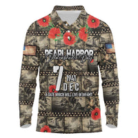Pearl Harbor Remembrance Day Personalized Long Sleeve Polo Shirt Memories of December 7 with Red Poppy Lei LT03 Beige - Polynesian Pride