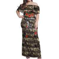 Pearl Harbor Remembrance Day Personalized Off Shoulder Maxi Dress Memories of December 7 with Red Poppy Lei LT03 Women Beige - Polynesian Pride