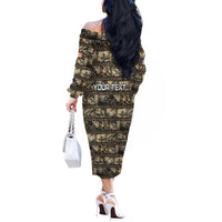 Pearl Harbor Remembrance Day Personalized Off The Shoulder Long Sleeve Dress Memories of December 7 with Red Poppy Lei LT03 - Polynesian Pride