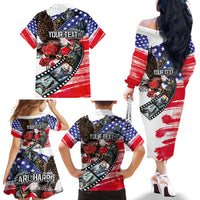 Pearl Harbor Remembrance Day Personalized Family Matching Off The Shoulder Long Sleeve Dress and Hawaiian Shirt Lest We Forget - The Bald Eagle Remembers LT03 - Polynesian Pride