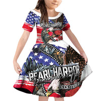 Pearl Harbor Remembrance Day Personalized Family Matching Off Shoulder Short Dress and Hawaiian Shirt Lest We Forget - The Bald Eagle Remembers LT03 Daughter's Dress White - Polynesian Pride