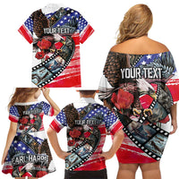 Pearl Harbor Remembrance Day Personalized Family Matching Off Shoulder Short Dress and Hawaiian Shirt Lest We Forget - The Bald Eagle Remembers LT03 - Polynesian Pride