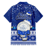 Palau Christmas Family Matching Long Sleeve Bodycon Dress and Hawaiian Shirt Snowman Hugs Palau Coat of Arms Maori Pattern Blue Style LT03 - Polynesian Pride