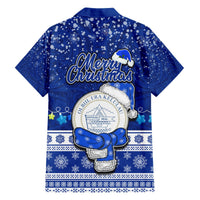 Palau Christmas Hawaiian Shirt Snowman Hugs Palau Coat of Arms Maori Pattern Blue Style LT03 - Polynesian Pride